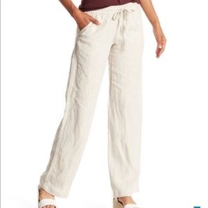 Allen Allen wide leg beige linen pants